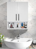 Çok Amaçlı Banyo Dolabı, Ecza Dolabı, 2 Kapaklı Dolap, Hol, Banyo, Ofis, Beyaz, AsudeHome
