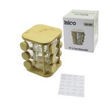 12PCS KARE DÖNER STANDLI CAM - BAMBU KAPAK TUZLUK - BAHARATLIK BAMBU STAND (3126)