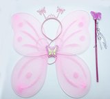 Toz Pembe Renk Kelebek Kanadı Tacı ve Sopası 50x37 cm (3126)
