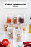 9'lu Barok Yuvarlak Büyük Kavanoz Seti & Saklama Kabı & Erzak Kabı (9*2000 ML)