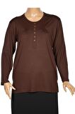 Cimariva Kadın Arsu Büyük Beden Robalı Süs Düğmeli Kahverengi Bluz