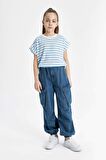 DeFacto Kız Çocuk Oversize Fit Bisiklet Yaka Çizgili Kısa Kollu Tişört B6697A824SMBE306