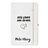 Kişiye Özel Sütü Çilekli Seni Sürekli Tasarımlı Bardak ve Deri Defter Hediye Seti