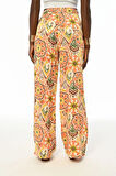 KADIN BELİ LASTİKLİ RAHAT KALIP BOL PAÇA GEOMETRİK DESENLİ PANTOLON
