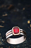 Erkek Gümüş Yüzük - Kırmızı Yakut Taşlı Ince Kibar Erkek Yüzüğü
