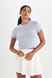 DeFactoFit Crop Bisiklet Yaka Sporcu Kısa Kollu Tişört D2200AX24AUBE748