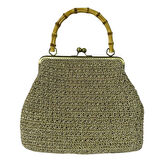 Uretti - Öznur 7392 4576El Örgüsü Ahşap Askılı Simli Kağıt İp El Çantası  / 29 cm x 22 cm