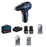 Bosch GSR 12V-30 Professional 2x2Ah Çift Akülü Delme/Vidalama Makinesi + 39 parça set - 06019G9001