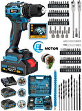 Wacker Pro Alman W-2130 Darbeli Kömürsüz Motor SaMsung Pilli 2 Akülü Vidalama Matkap + 84 Parça Aksesuar Set