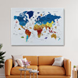 Harita Sepeti Türkçe Dünya Haritası Son Derece Ayrıntılı Eğitici ve Sembollü Kanvas Tablo 3166