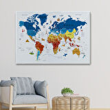 Harita Sepeti Dünya Haritası Son Derece Ayrıntılı Eğitici ve Sembollü Kanvas Tablo 3167