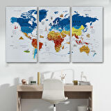 Harita Sepeti Dünya Haritası Son Derece Ayrıntılı Eğitici ve Sembollü Kanvas Tablo 3167