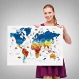 Harita Sepeti Dünya Haritası Son Derece Ayrıntılı Eğitici ve Sembollü Kanvas Tablo 3167