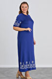 Wearon Kadın Aysar Kısa Kol Baskılı iki ip Boydan Mavi Elbise