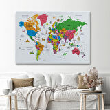 Harita Sepeti Türkçe Dünya Haritası Son Derece Ayrıntılı Eğitici ve Sembollü Kanvas Tablo 3172