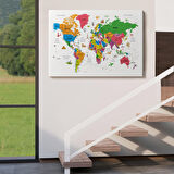 Harita Sepeti Türkçe Dünya Haritası Son Derece Ayrıntılı Eğitici ve Sembollü Kanvas Tablo 3172