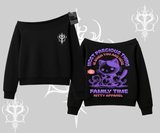 Family Time Yazılı Sevimli Anne Kedi Arka Baskılı Kayık Yaka Sweatshirt