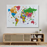 Harita Sepeti Dünya Haritası Son Derece Ayrıntılı Eğitici ve Sembollü Kanvas Tablo 3173
