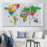 Harita Sepeti Dünya Haritası Son Derece Ayrıntılı Eğitici ve Sembollü Kanvas Tablo 3173