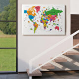 Harita Sepeti Dünya Haritası Son Derece Ayrıntılı Eğitici ve Sembollü Kanvas Tablo 3173