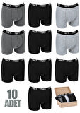 TEET Erkek Boxer Premium 10'lu Set Pamuklu Likralı Düz Renk Tam Kalıp