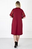 Kimono Kol Bordo Büyük Beden Elbise 31B-1181