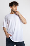 Adam Boxes Oversize O-Yaka T-shirt Basuleto - Beyaz