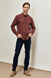 Erkek Antrasıt-kırmızı Slim Fit Dar Kesim Düğmeli Yaka Flanel Gömlek