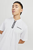 Jack & Jones Erkek Jcofusıon Regular Fit Fermuarlı Polo Yaka Kısa Kollu T-Shirt 12273127 Beyaz