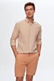 Slim Fit Bej Pötikare Gömlek 4HF02ORT03314