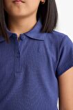 DeFacto Kız Çocuk Slim Fit Dar Kesim Basic Düz Fitilli Kaşkorse Kısa Kollu Polo Tişört Z7794A625SMPR498
