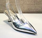 Ony 188 Kadın Sivri Burun Arka Açık Kadeh Ökçe Abiye Ayakkabı Gümüş