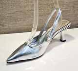 Ony 188 Kadın Sivri Burun Arka Açık Kadeh Ökçe Abiye Ayakkabı Gümüş