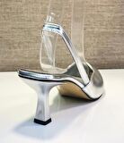 Ony 188 Kadın Sivri Burun Arka Açık Kadeh Ökçe Abiye Ayakkabı Gümüş