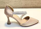 Ony 1020 Bayan Bej Saten Yüksek Kadeh Ökçe Karnıyarık Stiletto Ayakkabı