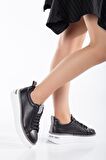 Whıte Lıne 1040 Kadın Simli Sneaker Spor Ayakkabı Siyah