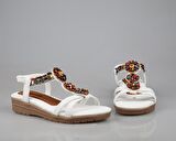 Guja 24y120-2 Kadın Taşlı Comfort Sandalet Beyaz