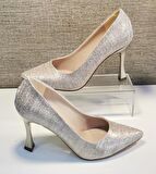 Pretty 9246 Kadın Simli 9 Cm Kadeh Ökçe Stiletto Altın