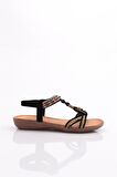De Scarıo 2040 Kadın Taşlı Comfort Sandalet Siyah