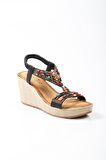 Guja 24y156-2 Kadın Taşlı 8 Cm Dolgu Topuklu Comfort Sandalet Siyah