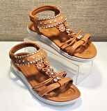 Guja 24y162 Kadn Taşlı Düz Taban Comfort Sandalet Camel