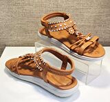 Guja 24y162 Kadn Taşlı Düz Taban Comfort Sandalet Camel