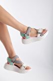 Sandal Spor Ss001 Kadın Dolgu Topuklu Spor Sandalet Beyaz - Gri
