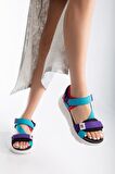 Sandal Spor Ss001 Kadın Dolgu Topuklu Spor Sandalet Mavi - Mor