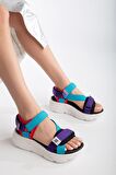 Sandal Spor Ss001 Kadın Dolgu Topuklu Spor Sandalet Mavi - Mor