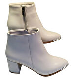 Senyerota 860 Kadın Suni Deri Kalın Topuklu Sivri Burun Bilek Boy Bot Bej