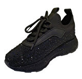 White Line Prens 116-2 Kadın Taşlı Sneaker Ayakkabı Siyah