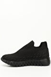 Divamod 502 Kadın Siyah Triko Taşlı Memory Foam Tabanlıklı Comfort Sneaker Siyah