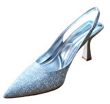 Şiko 806 Kadın Kadeh Ökçe Arka Açık Simli Stiletto Ayakkabı Gümüş Simli