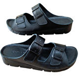 Castle Black 20317 Kadın Hakiki Deri İki Tokalı Comfort Terlik Siyah